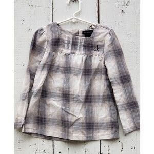 Calvin Klein Jeans Girls Long sleeve Plaid Gray Tunic Blouse Shirt Top Size 5